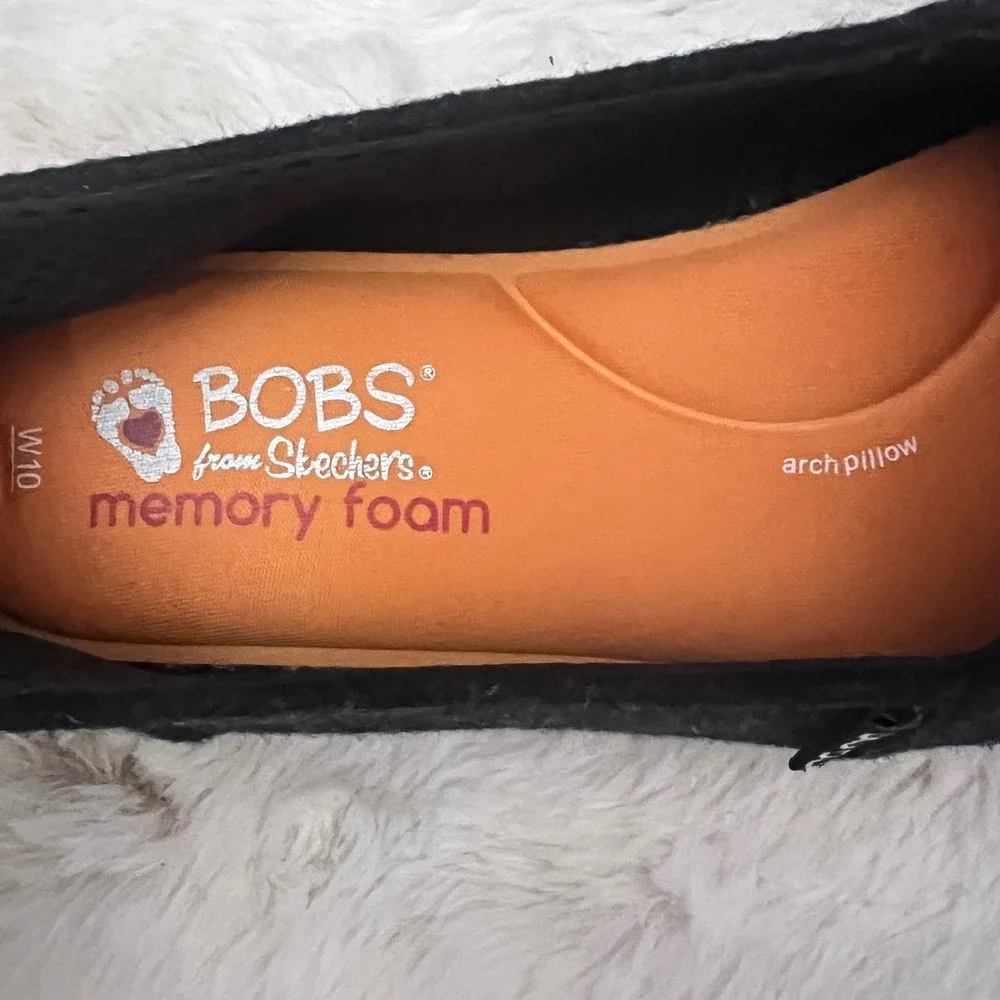 BOBS Skechers Boston Terrier, Black Expressive Design Memory Foam Flat Shoes W10